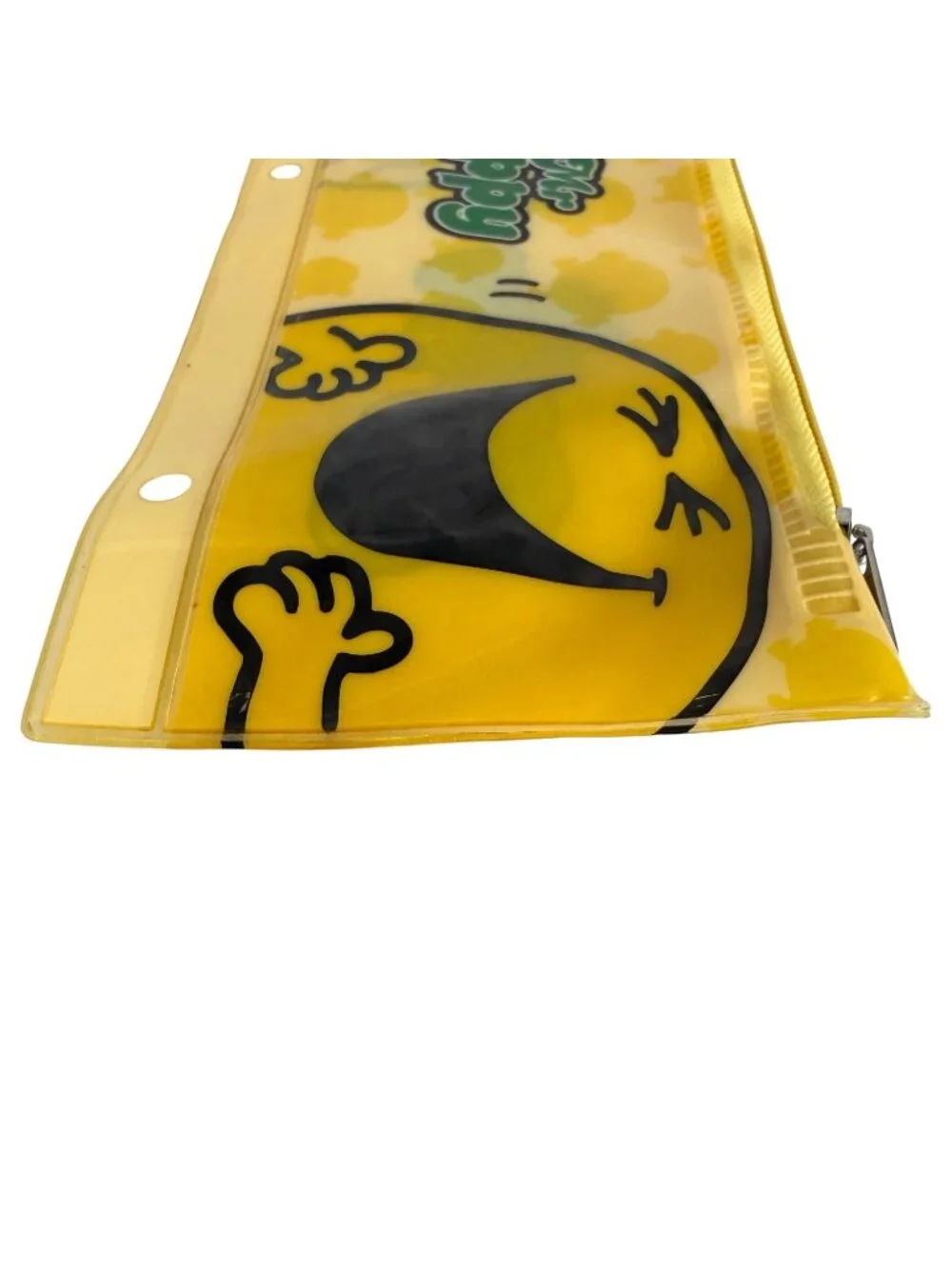 2012 Mr. Happy Zip Pencil Case Binder Ring Holes Yellow Green Mr Men Little Miss